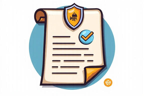 Stylizowany dokument prawny lub ikona polityki prywatności, symbolizująca prawa użytkownika, w profesjonalnym i godnym zaufania stylu.